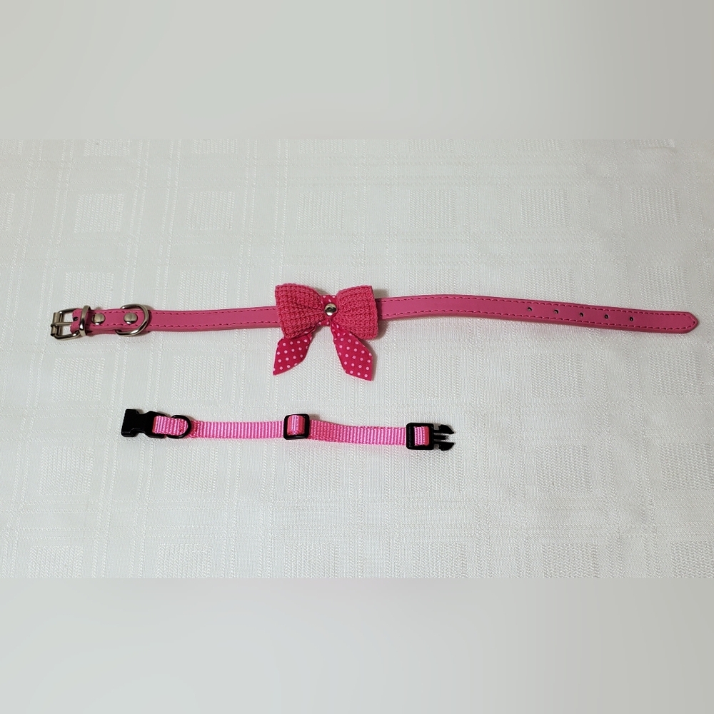 Dog Collars Vegan Leather Pink Colorful Bow Puppy Pet Animal Nylon Collar Bundle